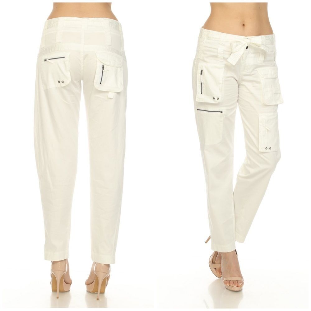 pete & greta Johnny Was Cargo Pants Size 2 
NWOT - Ivory Off White Silky Bottoms
